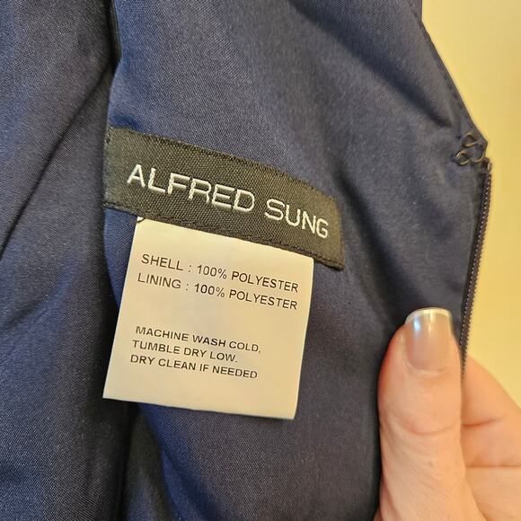 Alfred Sung Midnight One‎ Shoulder Bow Satin Gown Size 12R NWT Holidays Party - Picture 6 of 9